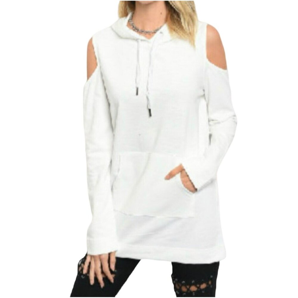 Very J Cold Shoulder Hoodie White Size Large NWT